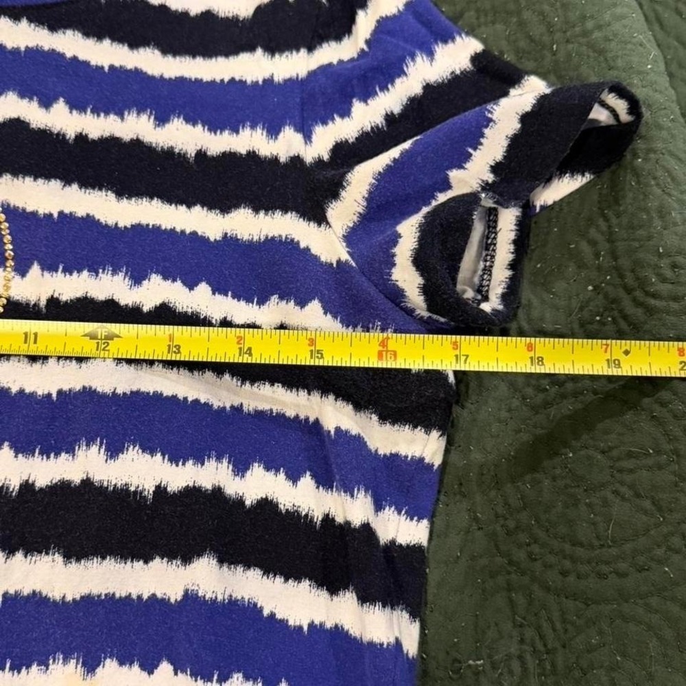 Michael Kors Womens Blue Black Striped Studded MK Logo T-Shirt Size Medium - Picture 4 of 6